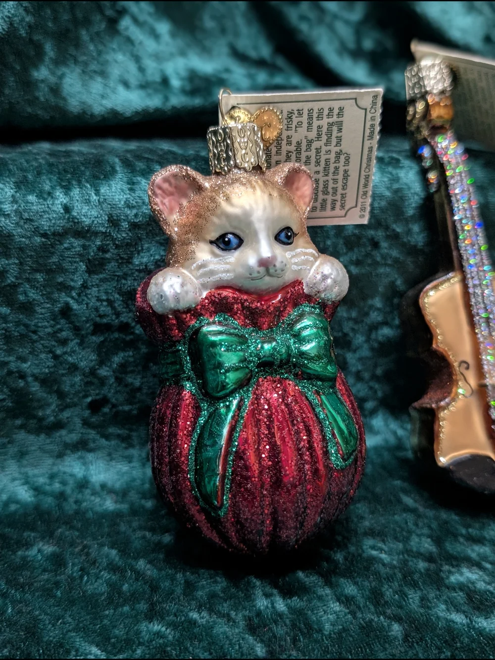 Old World Christmas OWC Letting The Cat Out And Violin Ornament Lot Of 2